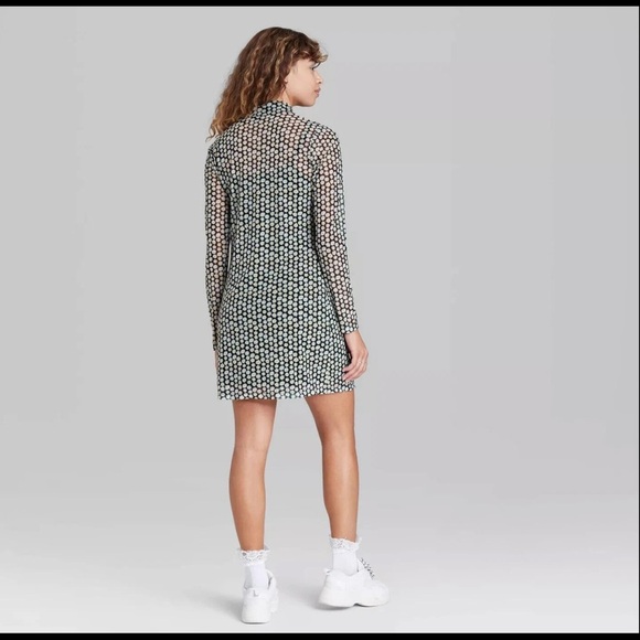 Wild Fable Sheer Mesh Daisy Mini Dress Button Front Black White M - Picture 2 of 12